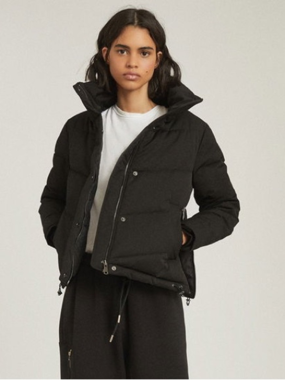 Reiss Black Short Puffer Jacket with High Collar